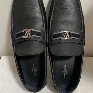 Louis Vuitton Black Leather Loafers with Silver Accent